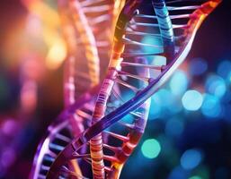 Glowing DNA Strands Close Up Genetic Mapping photo