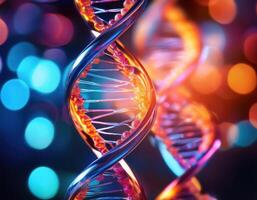 Glowing DNA Strands Close Up Genetic Mapping photo