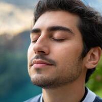 Back View Portrait with Mountainous Landscape photo