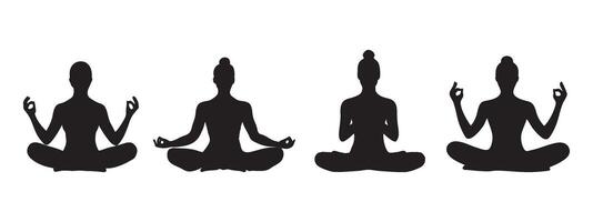 Person meditating with one hand raised Black flat silhouette icon vector