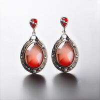 Exquisite Red and White Drop Earrings photo