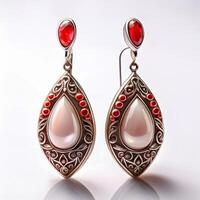 Exquisite Red and White Drop Earrings photo