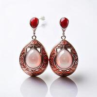Exquisite Red and White Drop Earrings photo