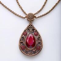 Exquisite Ruby and Brass Pendant Necklace photo
