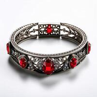 Exquisite Gold and Ruby Filigree Bangle Bracelet photo