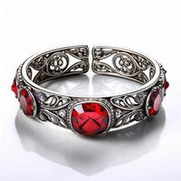 Exquisite Gold and Ruby Filigree Bangle Bracelet photo