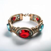 Exquisite Gold and Ruby Filigree Bangle Bracelet photo