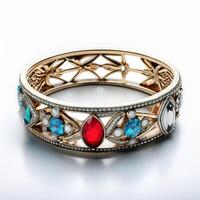 Exquisite Gold and Ruby Filigree Bangle Bracelet photo