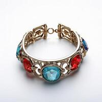 Exquisite Gold and Ruby Filigree Bangle Bracelet photo