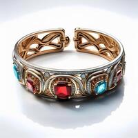 Exquisite Gold and Ruby Filigree Bangle Bracelet photo