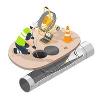Engineer use Sewer Pipe inspection camera Tools Wastewater constraction site concept isometic isolated illustration vector
