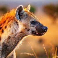 Spotted Hyena Golden Hour Portrait photo