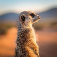 Alert Meerkat on Watch in Golden Light photo