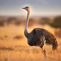 Majestic Ostrich in Golden Hour Light photo