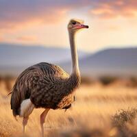 Majestic Ostrich in Golden Hour Light photo
