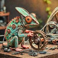 tiny Steampunk Chameleon gear photo
