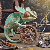 tiny Steampunk Chameleon gear photo