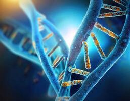 Glowing DNA Strands Close Up Genetic Mapping photo