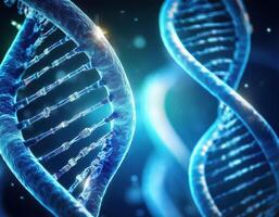 Glowing DNA Strands Close Up Genetic Mapping photo