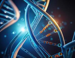 Glowing DNA Strands Close Up Genetic Mapping photo