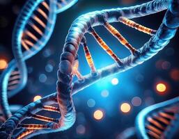 Glowing DNA Strands Close Up Genetic Mapping photo
