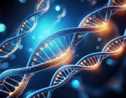 Glowing DNA Strands Close Up Genetic Mapping photo