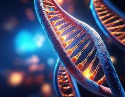 Glowing DNA Strands Close Up Genetic Mapping photo