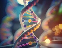 DNA Strand Microscopic View Glowing Strands photo
