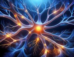 Glowing Neuron Cell Microscopic View photo