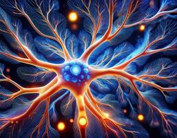 Glowing Neuron Cell Microscopic View photo
