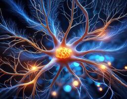 Glowing Neuron Cell Microscopic View photo