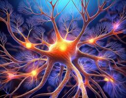 Glowing Neuron Cell Microscopic View photo