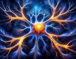 Glowing Neuron Cell Microscopic View photo