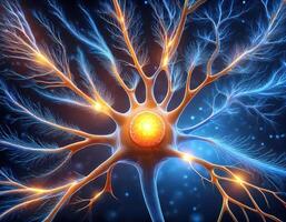 Glowing Neuron Cell Microscopic View photo