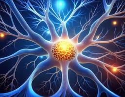 Glowing Neuron Cell Microscopic View photo