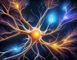 Glowing Neuron Cell Microscopic View photo