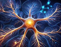 Glowing Neuron Cell Microscopic View photo