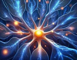 Glowing Neuron Cell Microscopic View photo