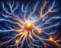 Glowing Neuron Cell Microscopic View photo