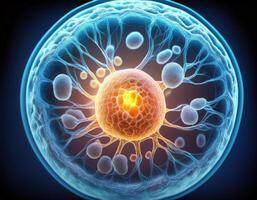 Microscopic Cell Nucleus Glowing Genetic Structure photo