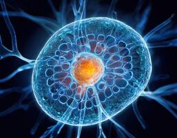 Microscopic Cell Nucleus Glowing Genetic Structure photo