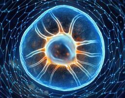 Microscopic Cell Nucleus Glowing Genetic Structure photo