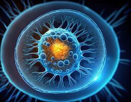Microscopic Cell Nucleus Glowing Genetic Structure photo