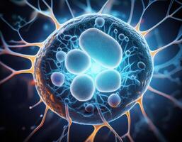 Microscopic Cell Nucleus Glowing Genetic Structure photo