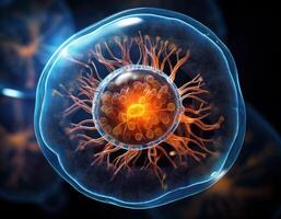 Microscopic Cell Nucleus Glowing Genetic Structure photo