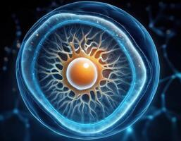 Microscopic Cell Nucleus Glowing Genetic Structure photo