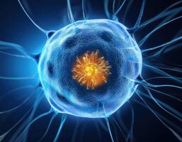 Microscopic Cell Nucleus Glowing Genetic Structure photo