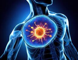 Microscopic Cell Nucleus Glowing Genetic Structure photo