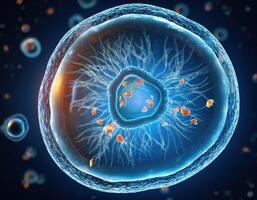 Microscopic Cell Nucleus Glowing Genetic Structure photo