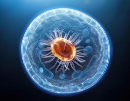 Microscopic Cell Nucleus Glowing Genetic Structure photo